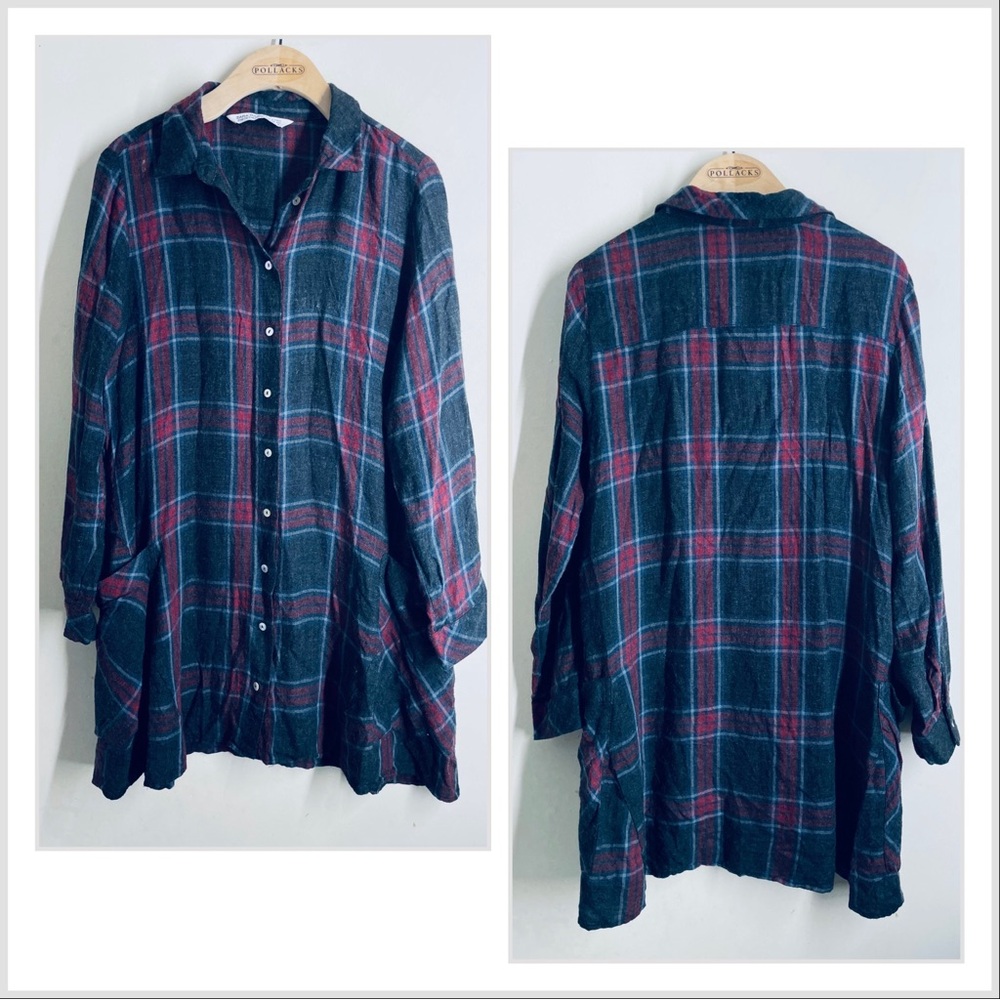 Zara Plaid Flannel Tunic Shirt Dress size M